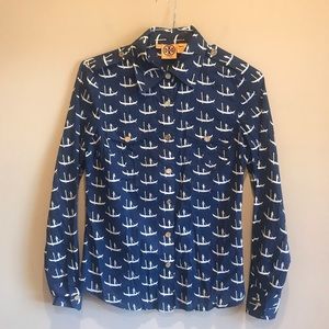 Tory Burch Navy Boat Print Long Sleeve Size 8